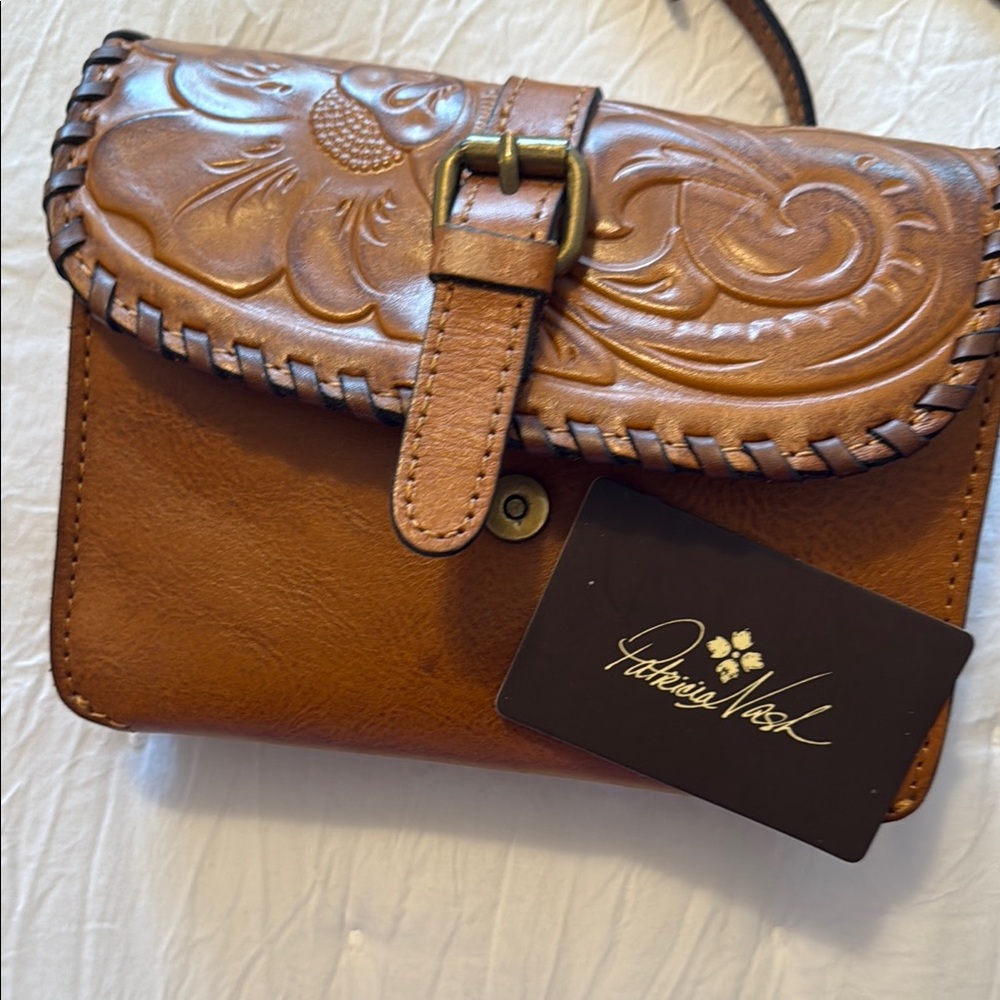 Patricia Nash Tan Embossed Leather Crossbody Bag